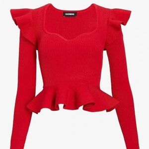 Express Vibrant Red Ruffle Knit Top